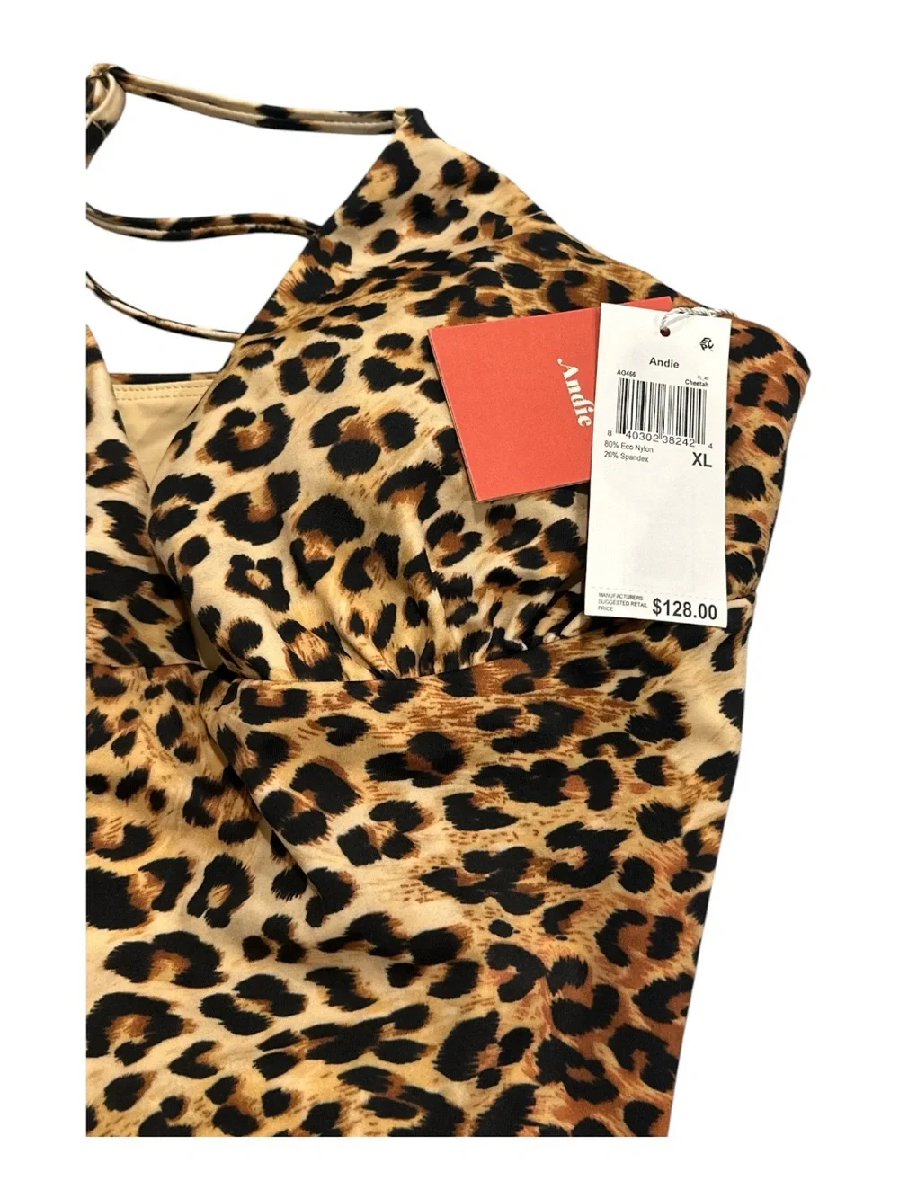 NWT Andie Cheetah Print Swimsuit XL One-Piece Padded Cups $128 Spaghetti Straps